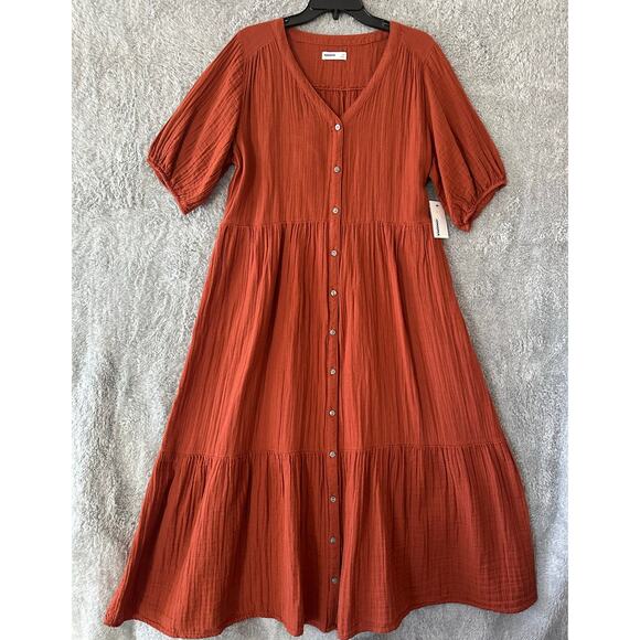 Sonoma Dresses & Skirts - NWT Sonoma Orange Midi Tier Dress XL Boho Peasant Cottagecore